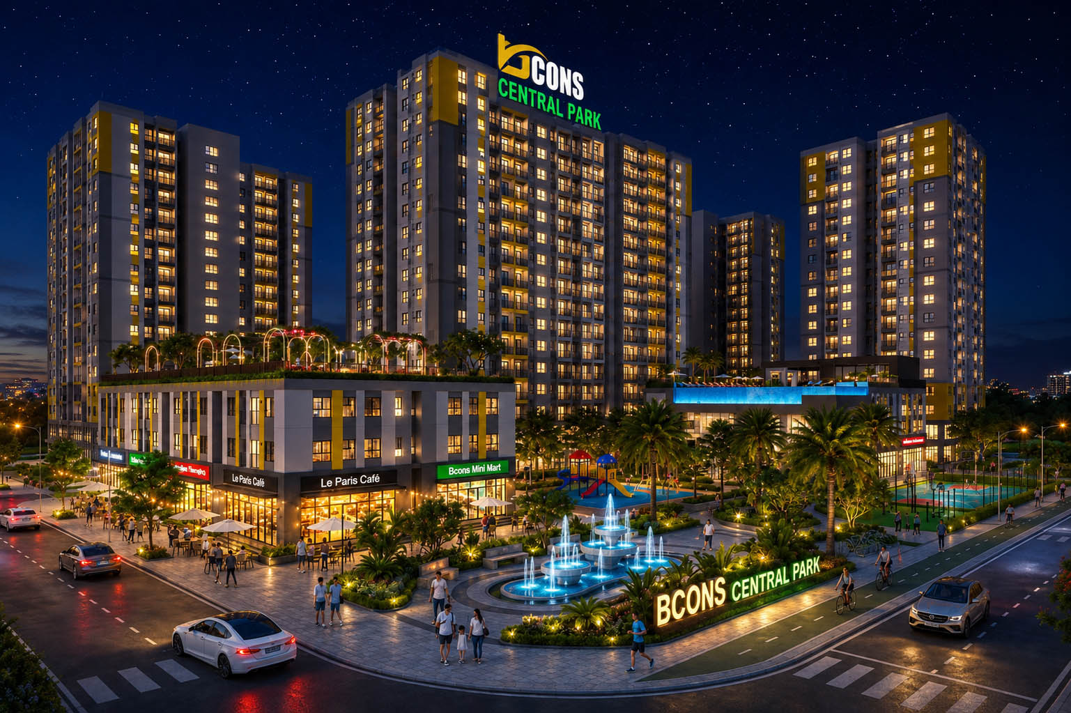 Phối cảnh dự án Bcons Central Park Biên Hòa về đêm
